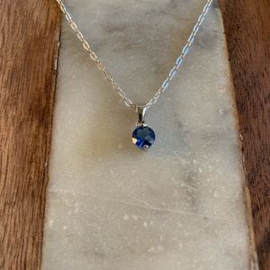 925 Italian Chain Necklace Cubic Zirconia Blue Pendant Solid Sterling Silver